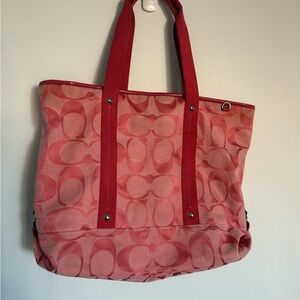 Coach large Daisy pomegranate pink canvas tote. F16554